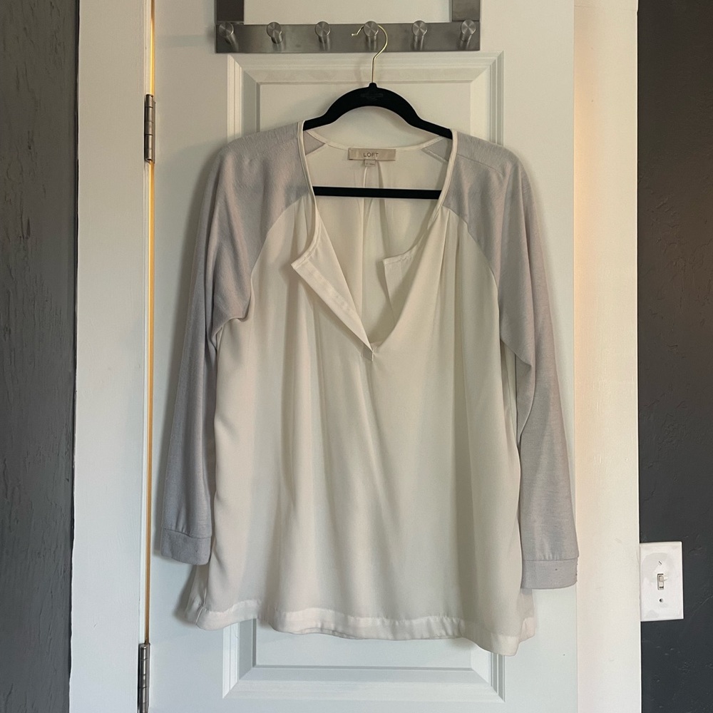 LOFT White and Grey Blouse